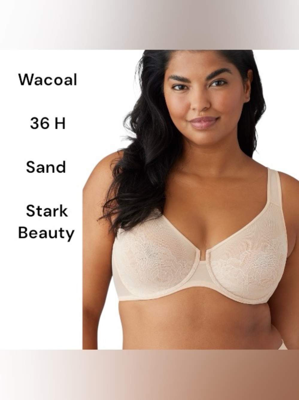Wacoal Bra Stark Beauty Sand 36 H  Lace Full-Coverage Underwire Seamless